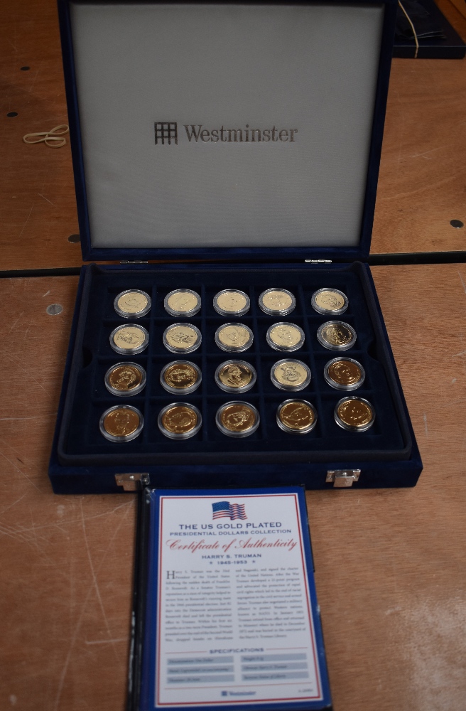 The US Gold Plated Presidential Dollars Collection, 28 coins in case