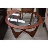 A vintage sapele and glass circular coffee table, diameter approx. 84cm