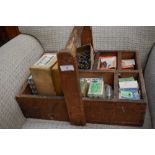 A vintage wooden parts trug and contents