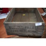 A vintage wooden food crate, stamped codling fillets