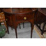 A Regency style mahogany and inlaid half moon sideboard, width approx. 93cm