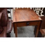 A Victorian mahogany drop leaf table with frieze drawer, width approx. 87cm