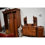 A restored Victorian wardrobe, dressing table and pot cupboard