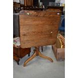 A 19th Century oak tilt top table on triple splay legs, top approx 78 x 73cm