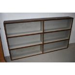 A vintage open bookcase or wall shelf, width approx.166cm