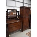 An early to mid 20th Century oak dressing table and stained frame hall or small wardrobe