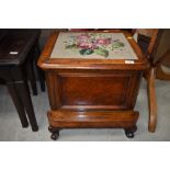 A Victorian mahogany step commode having woolwork top