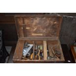 A vintage joiners toolbox and contents