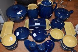 A selection of dinner and kitchen wares by Denby with the Blue and cream glaze