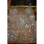 A selection of clear cut and crystal glass wares including fruit bowls and Brierly