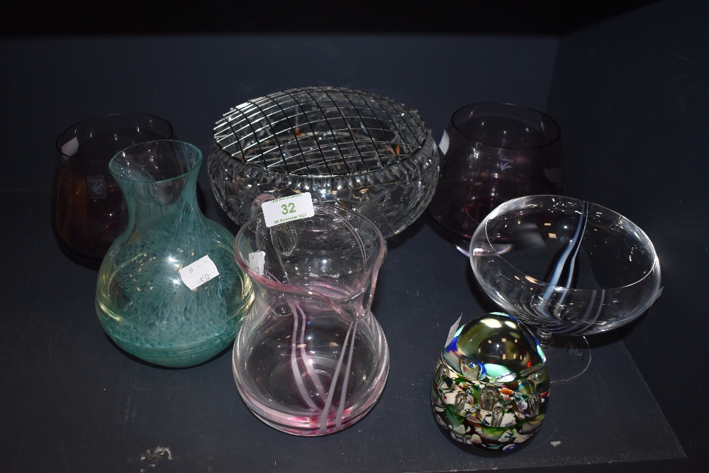 A selection of art glass including six pieces of Caithness and paper wieght