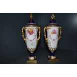 .A pair of two hand decorated Royal Worcester urns hand painted by E.Phillips