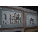 Two vintage lime framed prints of the sea side