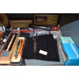 A selection of pens including fountain pens, biros and retracting pencils, Parker and Sheaffer