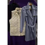 A ladies blue belted coat by George collection size 10, a Regatta body warmer size 12 and a double