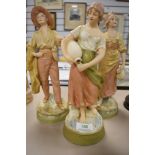 A selection of figures by Royal Dux all figures in good condition including water gilrs and man with