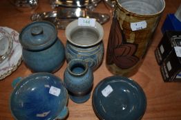 A selection of studio pottery including Kendal interest, most in blue and green hue glazes