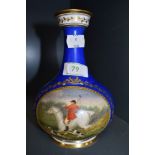 An antique Kerr and Binns Royal Worcester bottle vase circa 1850's, having cobalt blue ground and