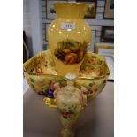 A small mantle urn by Royal Worcester having twin handle decoration and similar Aynsley jug and