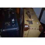 Two vintage luggage suitcases with hard case and leather bodies