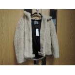 A ladies cream faux fur coat with hood by papaya,size 12, as new with tags.