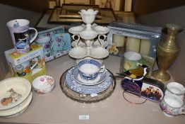 A selection of ceramics including baby plates and Royal Crown Derby