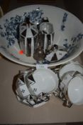 A Limoges part tea service with modernist design and large transfer printed bowl