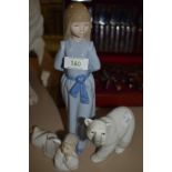 A selection of figures by Lladro and Nao including Polar bear and Angel