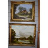 Two original oils on board both in large gilt and plaster frames