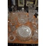 A good selection of clear cut and crystal glass wares including fruit bowl tazza and vase