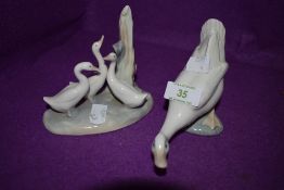 Two Nao figurines of geese.