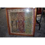 A framed Antique section of fabric, possibly a former shawl or similar,having extensive metal thread