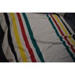 A vintage Witney blanket with bright and bold bands to cream ground.