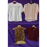 Four 1940s and 50s blouses in various colours,fabrics and styles, in smaller sizes.