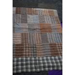 Three vintage quilts, two patchwork with wools and similar, the other having a border with a coral