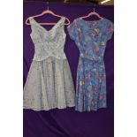 One vintage 1950s St Michaels dress in floral cotton with belt and an American 1950s sheer skirted