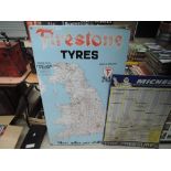 A Firestone tyres most miles per shilling enamel map of England and Wales.