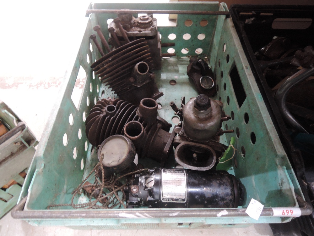 A selection of British motorcycle cylinder heads Villers/James, Variable speed motor and a Lucas