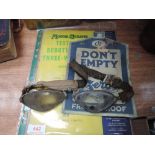 A pair of early 20th century machinists goggles,plus zero anti-freezing anti-fouling card and test