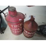 A large petrol can and a unusual Paraffin can reading Apprentice training room, these came from
