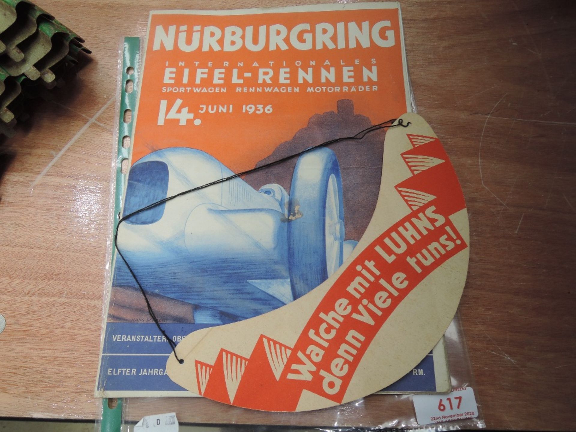 A Race programme for June 1936 Nurburgring with sought after original insert sun visor.
