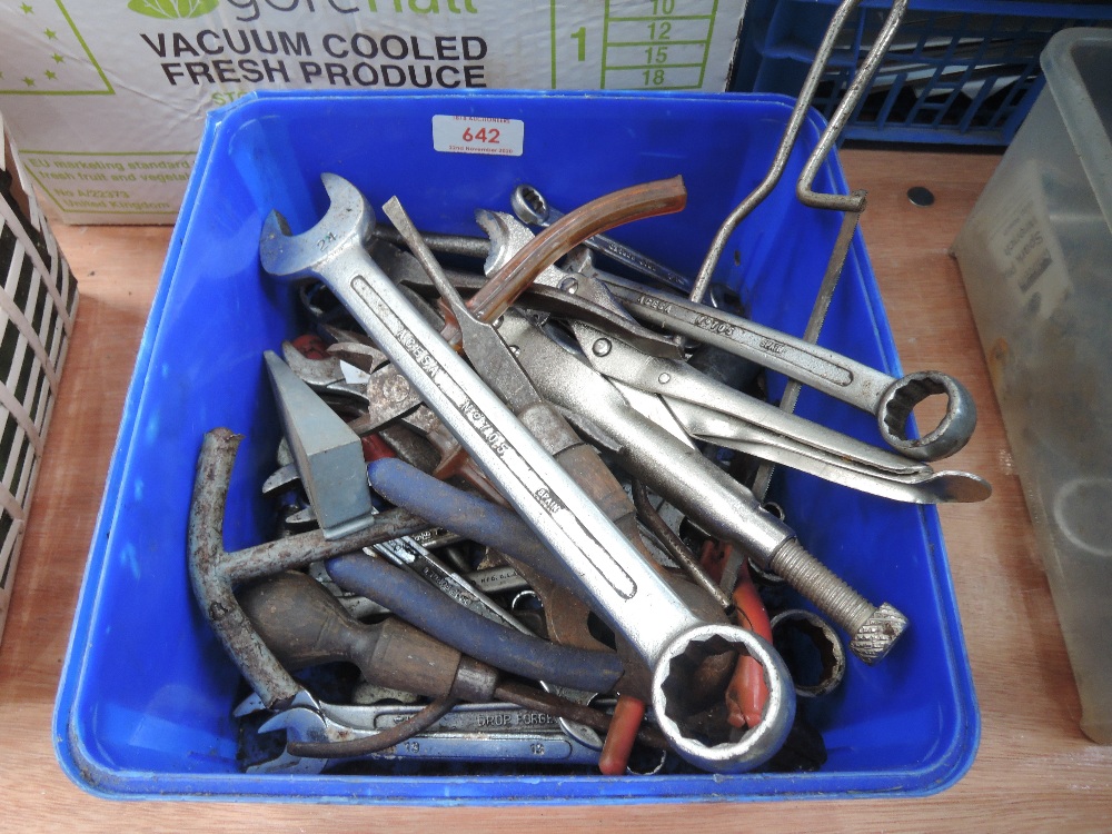 A selection of mould grips Whitworth spanners and similar.