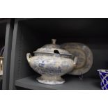 A large lidded soup tureen having transfer design in good order and similar meat charger AF