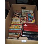 A box full of chidrens books,novels and observer books.