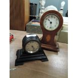 To vintage mantel clocks,one having inlaid detail and 8 day movement.