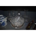 A selection of clear cut and crystal glass wares including fruit bowls