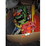 A mixed box of childrens toys, including truck.