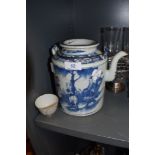 A traditional design Chinese export teapot hand decorated with scenes of dance (AF) and enamel