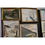 A selection of original art works including well composed oil on canvas of local interest