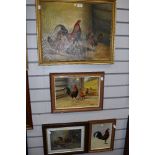 A selection of poultry related art works and print including original oil on canvas of Cockerel